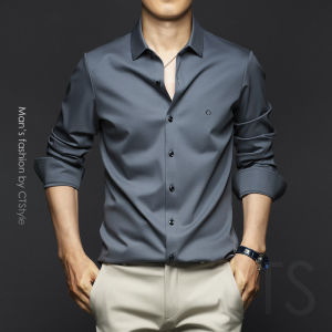 Mens Casual Long Sleeve Shirt Pure Cotton Silk Cotton Shirt T-Shirt 2025 Ice Silk Autumn Fashion Urban Style Slim Fit Shirt