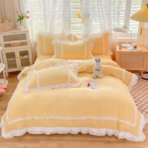 ชุดผ้าคลุมเตียงสไตล์เจ้าหญิงพร้อมกระโปรง 4 ชิ้น ผ้าฝ้ายโพลีเอสเตอร์ อบอุ่นและเก็บความร้อนได้ดี ชุดนอนฤดูใบไม้ร่วงและฤดูหนาว