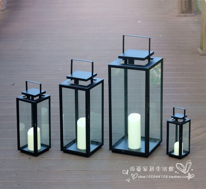 European Minimalist Wrought Iron Glass Windproof Candle Holder Wedding