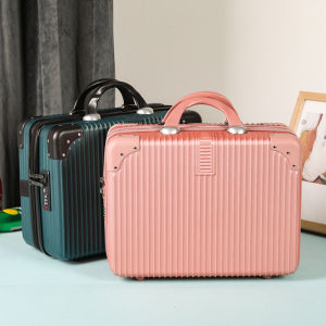 Lightweight Portable 14-Inch Makeup Bag Womens Small Travel Suitcase Retro Style ABS Material with Lock Zipper Closure