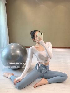 Yeungsukhan Ribbon Yoga Jacket * with Chest Pad Workout Clothes Women Short Slimming Sports Strap Wrap Long Sleeve