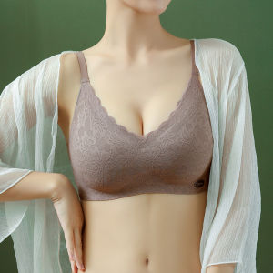 Thai Latex Lace Bra สําหรับผู้หญิงไร้สายไม่มีรอยต่อรวบรวมและยก Anti-Sagging บางปรับ Chest Guard