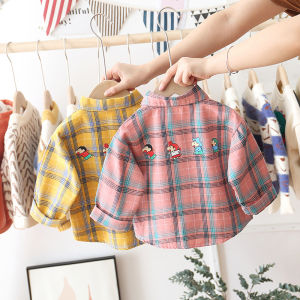 Long Sleeve Plaid Shirt for Boys And Girls Baby Clothes Spring Autumn Casual Cotton Linen Blend Outfit One Year Old Kids
