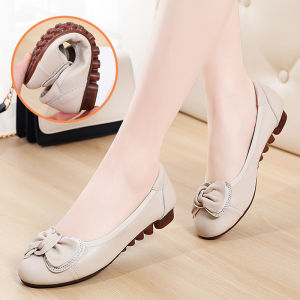 Soft Leather Bottom Flat Bean Shoes Womens Spring Style Comfortable Maternity Mom Slip-On Flats Smooth Leather Cow Tendon Sole