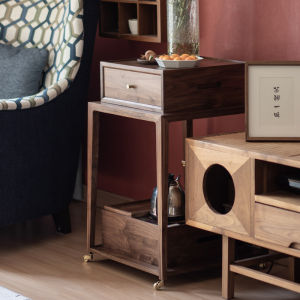 Mobile Combined Scented Tea New Chinese Style Tea Making Cart Black Walnut Side Table Kettle Integrated Combined Scented Tea Water Side Cabinet