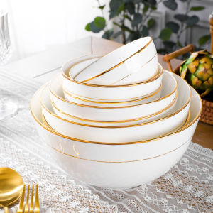 Golden Edge European Style Noodle Bowl Creative Large Bowl Ceramic Bowl Soup Bowl Bowl Set Bone China Dessert Bowl Student Rice Bowl