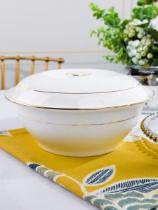 Jingdezhen Household Bone China Soup POY Superior Pot Ceramic Golden Trim Large Soup Pot European Big Soup Bowl Tableware with Lid