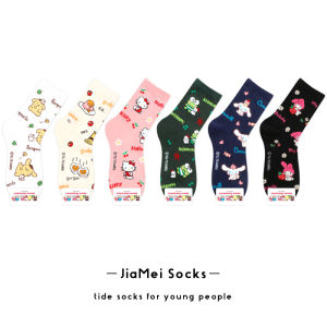 SANRIO SANRIO ถุงเท้าลายการ์ตูนสําหรับผู้หญิงถุงเท้ายาวเหนือเข่าลายแมวคิตตี้เมโลดี้รูปสุนัขหูใหญ่รูปกบตาโตรูปหมาลอเรล