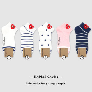 ถุงเท้าผู้หญิงลายจุด ลายตา ลายหู ลายหัวใจ ถุงเท้าสั้นผ้าฝ้ายแท้ ระบายอากาศได้ดี สวมใส่สบาย สำหรับฤดูร้อนปี 2023