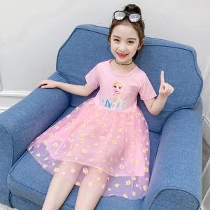 Princess Style Long Sleeve Short Dress for Girls Spring Summer New Fashion Mesh Skirt Childrens Clothing Korean Style Cotton Blend