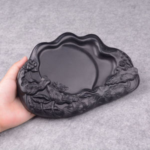 Factory Direct Sales Shanxi Xinzhou Lotus Mud Ink Stone Natural Raw Gemstone Students Practice Chinese Calligraphy Beginner Calligraphy Materials Ink Cartridge with Lid Ink Cartridge Ink Pool Ink Strip for Chinese Painting She Inkstone