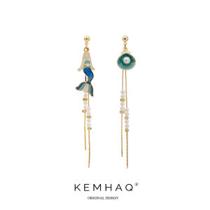 Mermaid Tears Womens Retro Ultra-Long Sterling Silver Eardrops