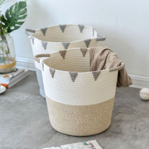 Nordic Style Cotton Thread Woven Dirty Clothes Basket Bedroom Use Home Organization Toy And Clothes Storage Basket Handmade