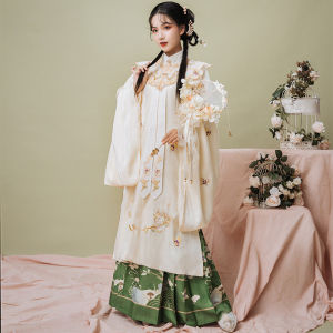 Original Ming Dynasty Long Shirt Cloud Shoulder Stand Collar Hanfu Womens Traditional Costume Set Autumn 2024 Polyester Fiber