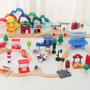 Wooden Track Obstacle Train Toy Scenarios Compatible Wooden Track Set Assembly Childrens Toys IEKOO Brand for Kids Aged 3-14