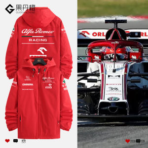 Alfaromeo F1 Racing Team Uniform Jacket มีฮู้ดซิป เสื้อแจ๊กเก็ตโพลีเอสเตอร์กันลมสําหรับเยาวชน เหมาะสําหรับฤดูหนาว