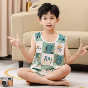 Lightweight Summer Childrens Silk Vest Sleeveless Home Clothes Boy Medium Large Summer Baby Silk Nightgown Breathable Moisture Wicking