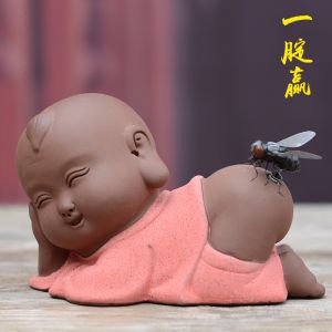 Ceramic Zisha Cute Cute Little Monk Home Desktop Tea Pet Ornaments Fly Meaning Must Win Car Decoration