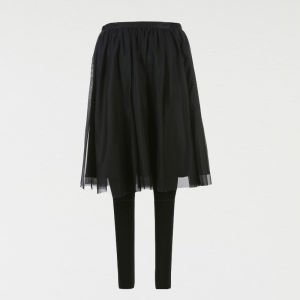 กระโปรงตาข่ายกางเกงขาเดฟในตัวปลอมสองชิ้นพลีทเอวสูงต่อกระโปรงกางเกงแลดูผอมมีกระโปรงของกางเกงความยืดหยุ่นใส่ด้านนอก