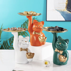 Lucky Cat Cashier Front Desk Candy Plate Home Decoration Entrance Door Key Tray Ornaments Gathering