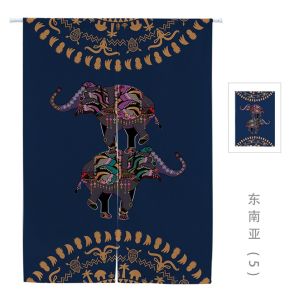 Southeast Asia Door Curtain Fabric Indian Thai Ethnic Elephant Homestay Bedroom Living Room Half Curtain Punch-Free Partition Curtain