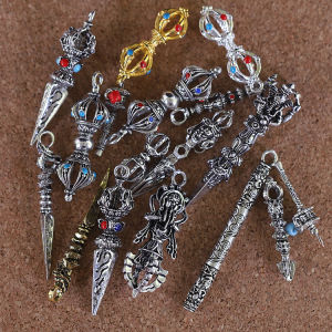 Tibetan Silver Alloy Rotating Cylinder Vajra Diamond Bell DIY Handmade Necklace Accessories Ornaments
