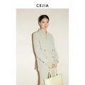 Cejia ชุดสูทลำลองสีเขียวอ่อนสามอะซิเตทมินิมอลเสื้อโค้ทชุดสูทเรียบหรูสำหรับผู้หญิงแบบใหม่ฤดูใบไม้ผลิและฤดูร้อนปี2024. 