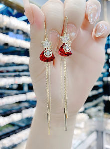 Accessible Luxury Lucky Purse Womens Red Elegant Crystal Hanging Earrings
