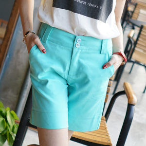 Womens Loose Wide-Leg Casual Trousers High-Waist Korean-Style Office Apparel Cotton Polyamide Fiber Five-Point Length Zippered