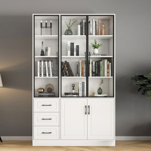 Modern Simple Dustproof Home Library Cabinet with Glass Door Living Room Floor Standing Bookcase against Wall Storage Shelf