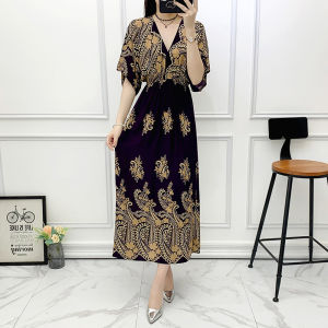 Taobao Collection เดรสแขนสั้นผู้หญิงเดรสแฟชั่นผญลายดอกไม้สไตล์วินเทจ