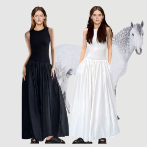 Elegant White Sleeveless Vest Dress Womens Inner High Waist Slim Fit Long Holiday Skirt Commute Simple Folded Splice High Waist