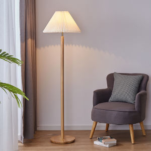 Northern Europe Solid Wood Floor Lamp Ins Style Simple Living Room Bedroom Bedside Lamp Japanese Style High Grade Sense Pleated Vertical Table Lamp