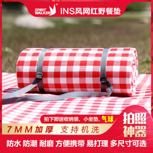 Waterproof Outdoor Picnic Mat Camping Ground Cloth Red White Checkered Grass Mat Spring Outing Waterproof Outdoor Mat