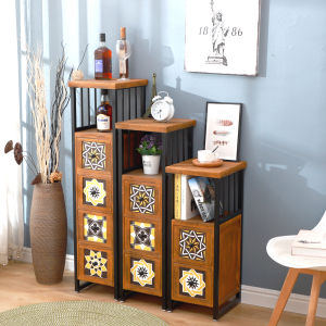 American Style Solid Wood Storage Cabinet Vintage Chest of Drawers Household Wall Side Narrow Side Cabinet Gap Storage Shelf Living Room Corner Table