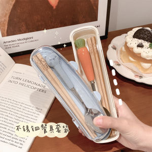 Portable Childrens Chopsticks Spoon Set School Lunchbox Personal Use Storage Box Stainless Steel Dining Utensils Kit