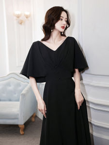 Elegant plus Size Black Evening Gown Womens Dress Slimming Hide Belly for Banquet Party Fashionable mid Waist Long Skirt