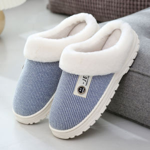 Cotton Slippers Mens Autumn and Winter New Room Inner Velvet Thick Bottom Couple Household Warm Non-Slip Fluffy Slippers Women