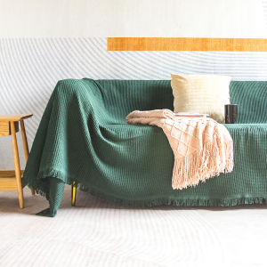 ผ้าคลุมโซฟาสี่ฤดูสีเขียววินเทจสไตล์ INS ผ้าคลุมกันแมวเกาผ้าห่มผ้าฝ้ายผ้าคลุมกันฝุ่นกันลื่นคลุมทั้งหมดสำหรับสามคน