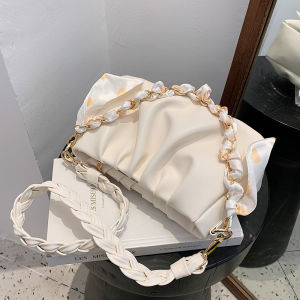 Unique Folded Design Womens Shoulder Bag Versatile Crossbody Bag for Spring Summer PU Leather Soft Surface Zipper Closure Pure Color