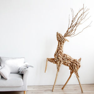 Handmade Solid Wood Fortune Deer Big Decorations Crafts Floor Outdoor Courtyard Floor Show Window Decorations Gift