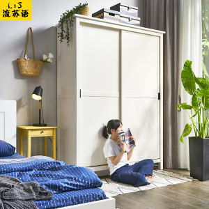 Nordic White Modern 1.6 Meter Sliding Door 1.4 Baked Paint Cream Style 1.2 Childrens Push Pull Slide Door Wardrobe