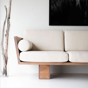 Ruju Nordic and Japanese Style Living Room Fabric Craft Three-Seat Sofa Homestay Hotel Solid Wood Single Small Sofa Small Apartment