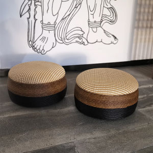 New Chinese Tatami Stool Tea Stool Casual Chair with Cushion Low Stool Drum Pier Footstool Japanese-Style Balcony Drum Stool