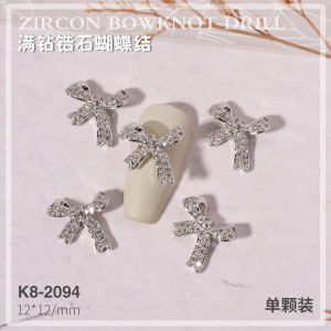 Nail Bow Zircon Ornament Gold-Plated Ribbon Fingernail Decoration Gold and Silver Bow Jewelry Ornament New Internet Celebrity K8