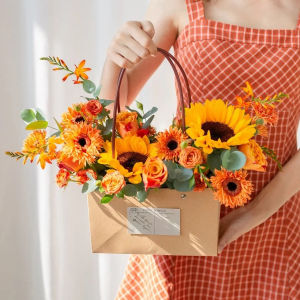 Thickened Waterproof Handheld Kraft Paper Flower Box Bag for Festival Decorations Planting Succulents Bouquet Arrangements