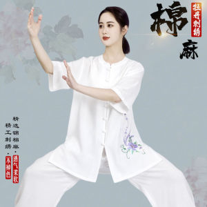 New Cotton Linen Tai Chi Practice Uniform Short Sleeve Womens Clothing Thin Tai Chi Suit Cotton Silk Summer Linen Style