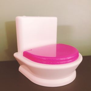 Cute Pink Miniature Toilet Toy for Pretend Play with Sound Feature Small Furniture Dollhouse Accessories for Girls