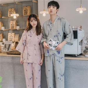 Couples Pure Cotton Bamboo Loose Home Clothes Spring Summer Japanese Style Sleepwear Womens Sweet V-neck Two-piece Set