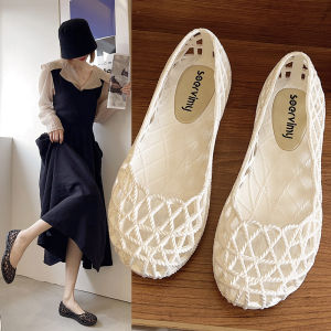 Giày Đi Mưa Đế Phẳng Thoáng Khí Mùa Hè Cho Nữ Đế Mềm Đế Lưới Giày Đi Biển Thời Trang Giày Đế Mềm PVC